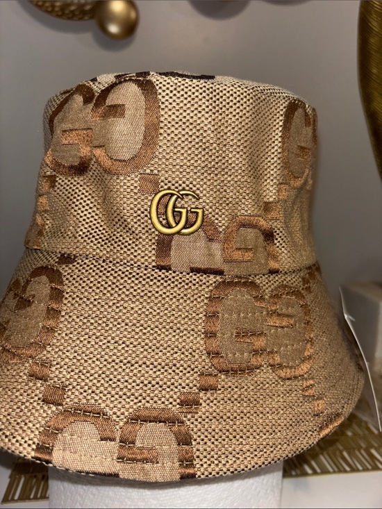 Bucket hat Accessories - Gold Beige GG Jacquard Bucket Hat with Double G Emblem